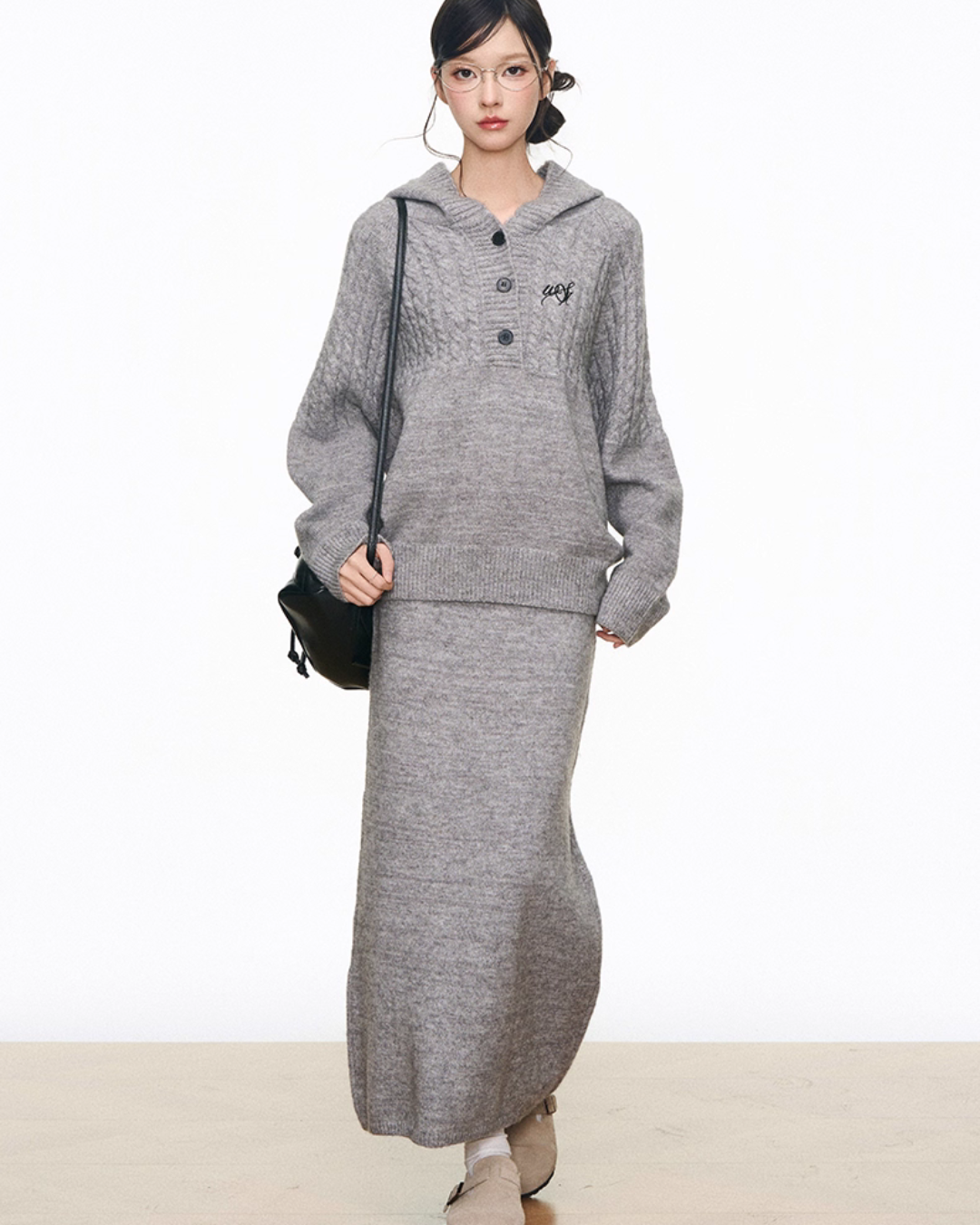 Tailored Jacket / Half-Button Long Sleeve Top / Knit Skirt WEO0062