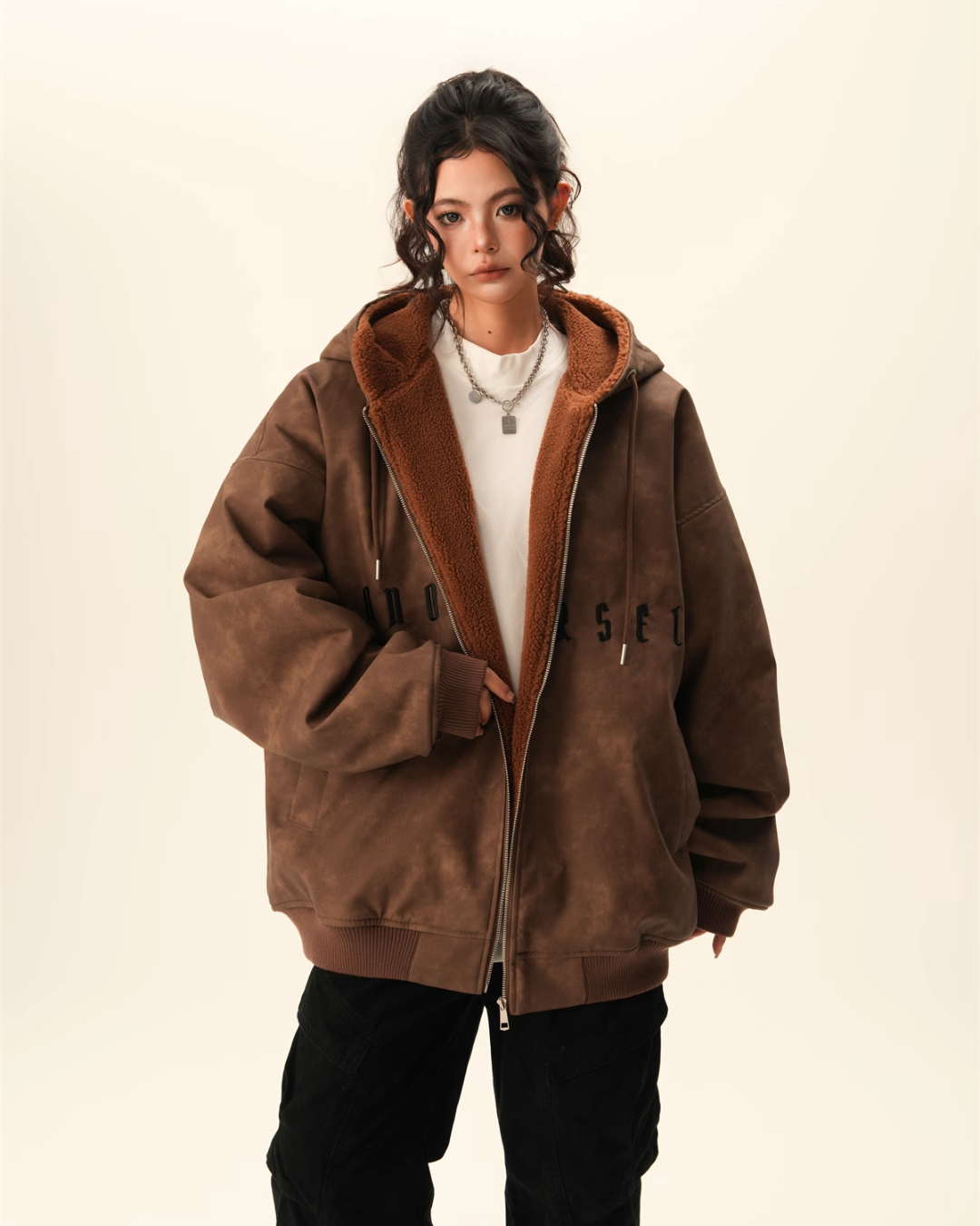 Oversized Suede Zip Hoodie BWA0007