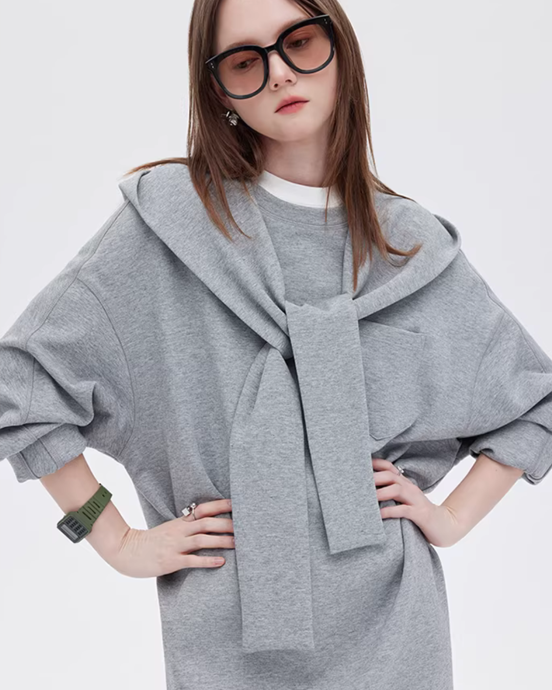 Hooded Long-Sleeve Sweatshirt Dress SHN0007