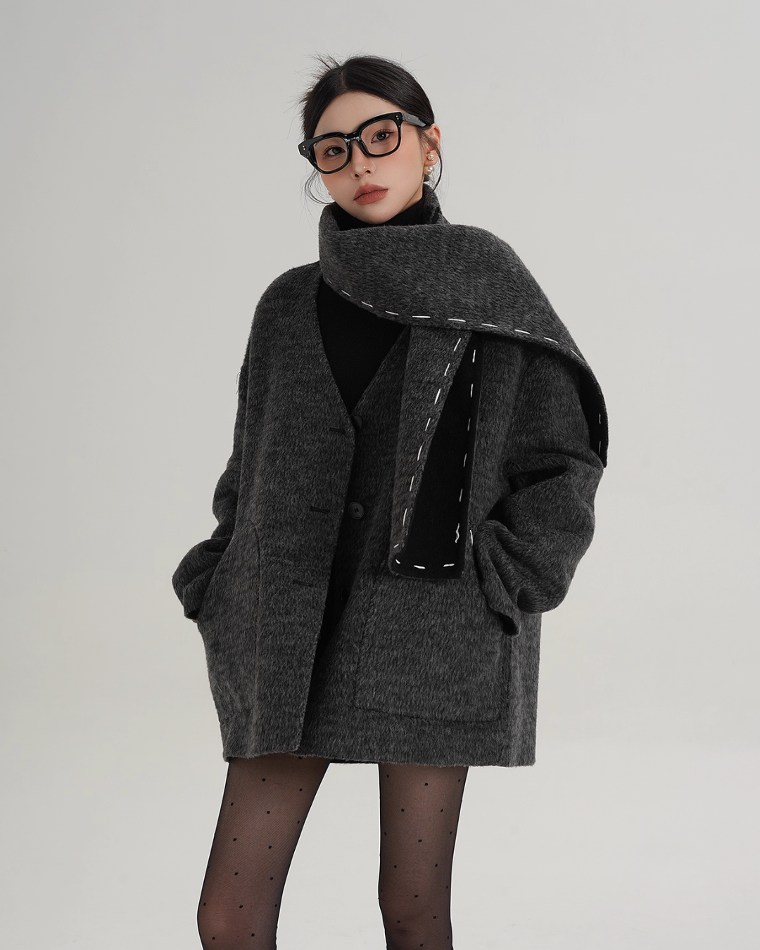 Scarf Mid-Length Wool Coat SRS0383