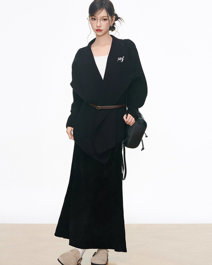 Loose Kni Cardigan Jacket / Slim Fit Mermaid Skirt / Waist Belt WEO0063