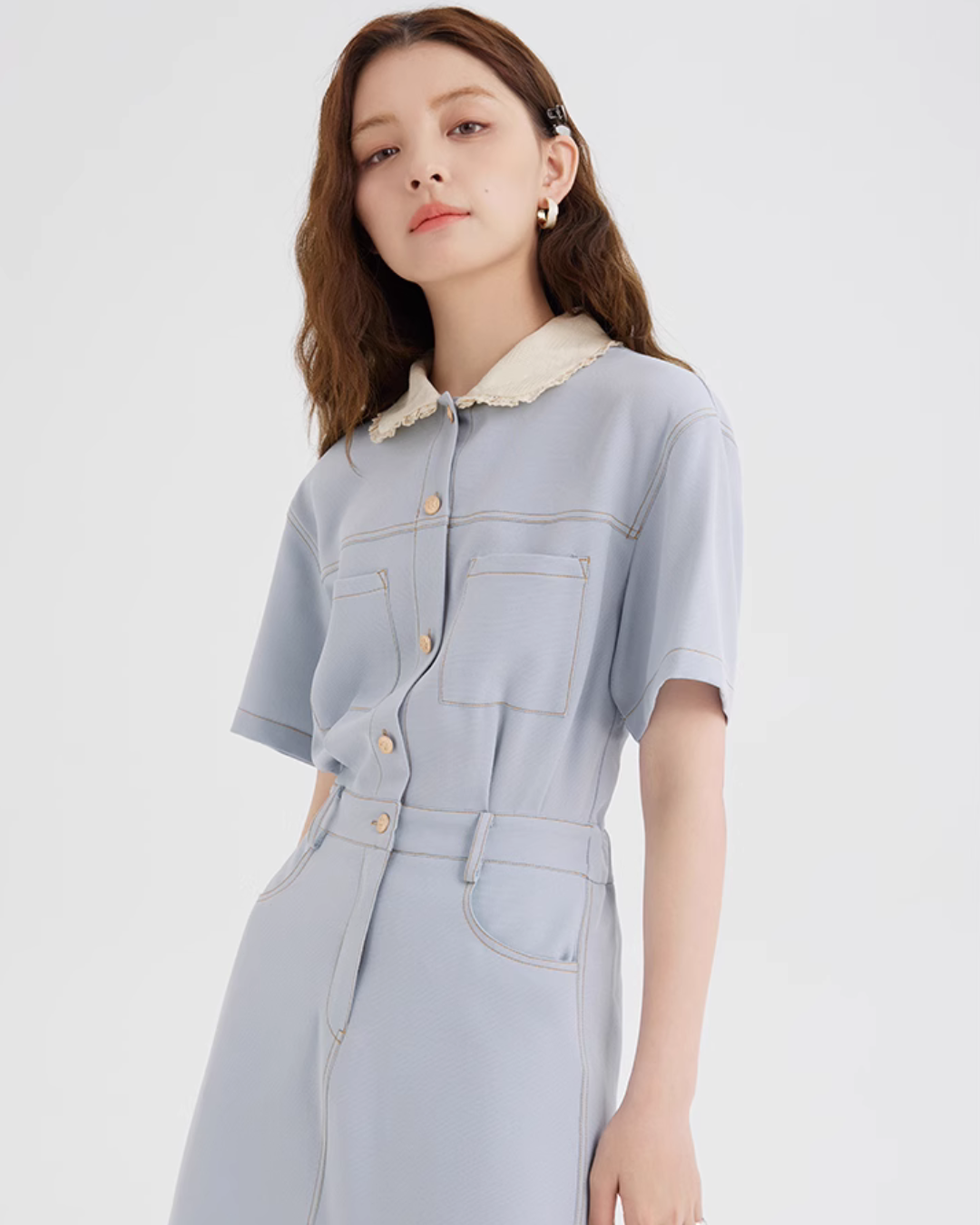 French Collar Denim Dress LSN0006