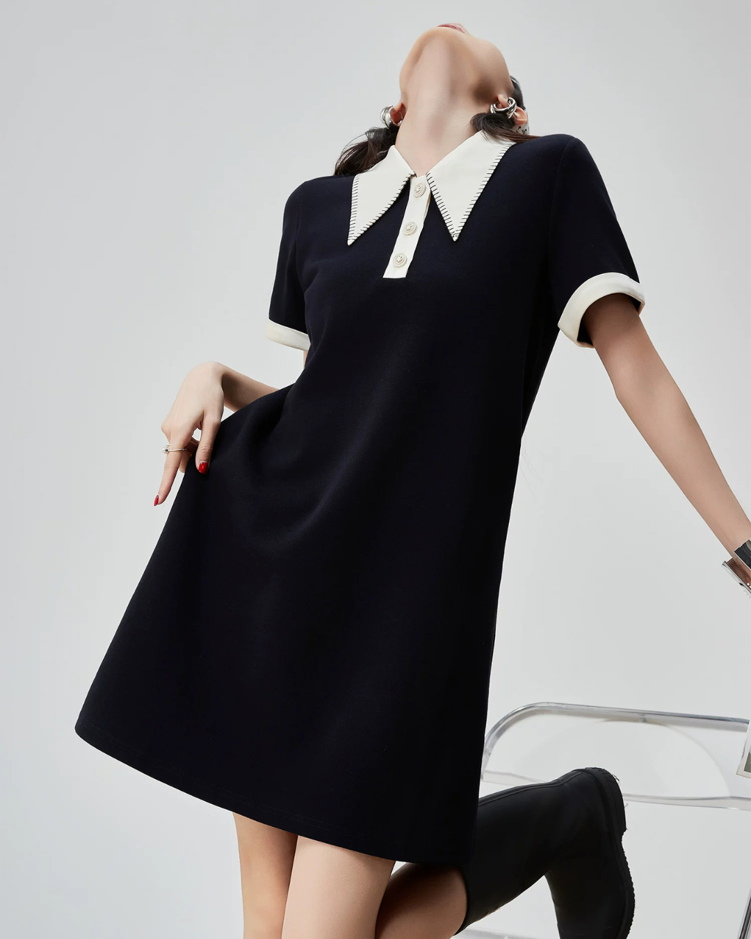 Color-Block Design Polo Dress FER0217