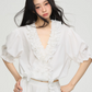 V-Neck Cream Lace Top / Asymmetrical Lace Skirt PUC0014
