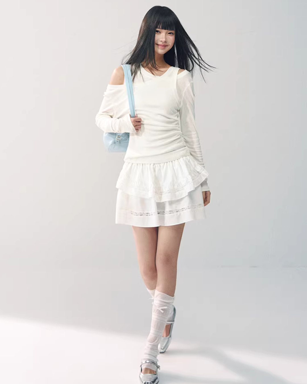 Asymmetrical Sheer Top / Flared Mini Skirt RCR0019