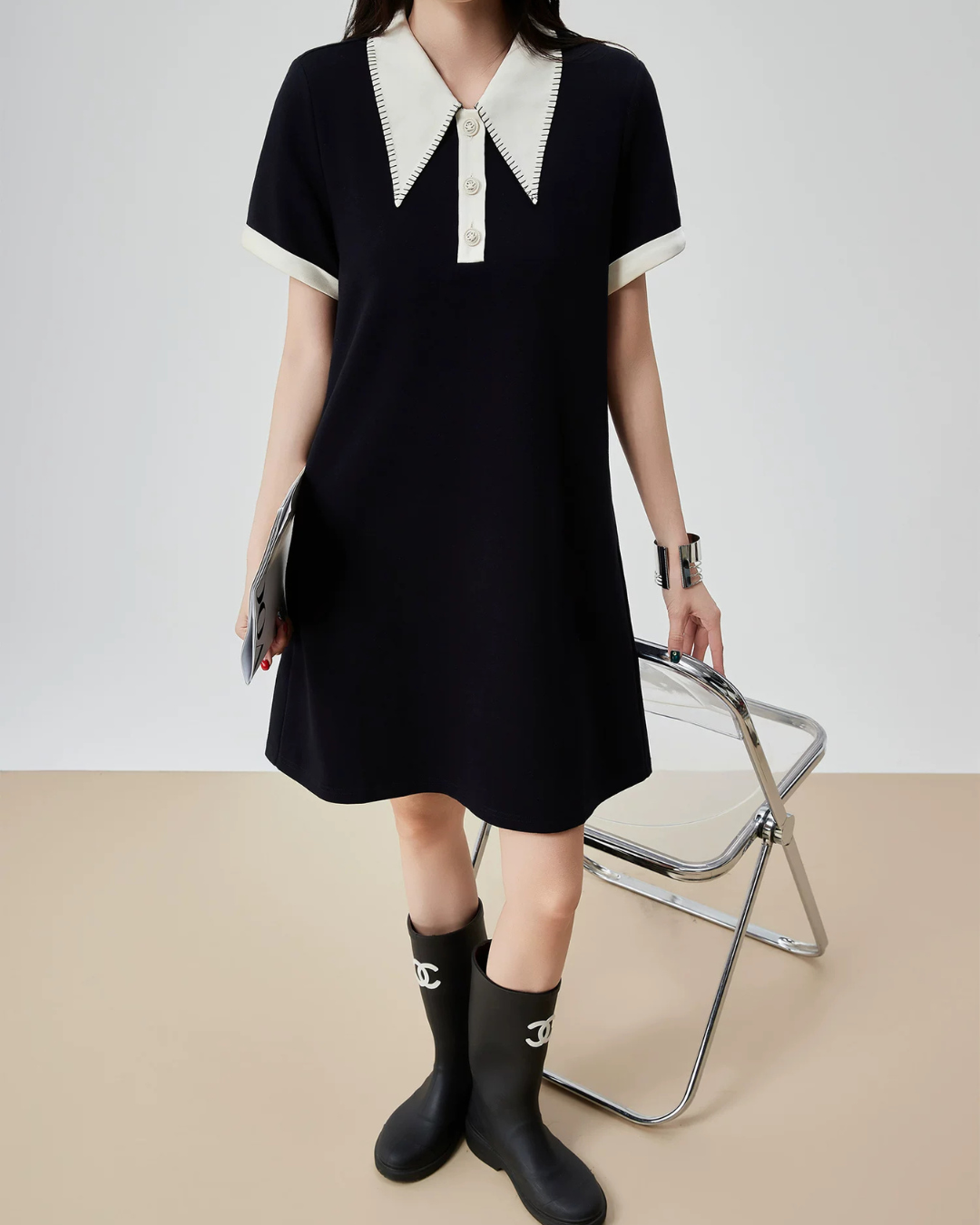 Color-Block Design Polo Dress FER0217