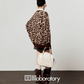 V-Neck Leopard Knit Cardigan / Leather Mini Skirt / Apricot Shirt LLA0531