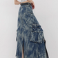 Vintage Wash Design Long Denim Skirt KNH0007