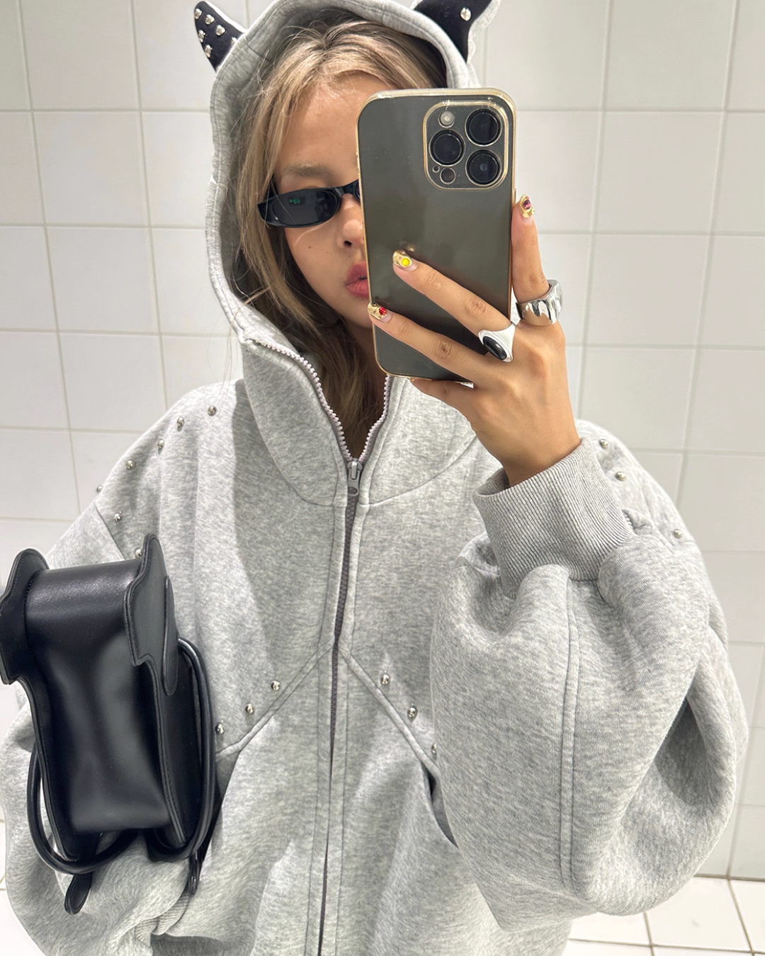 Ear Hood Long Sleeve Zip Hoodie BLB0031