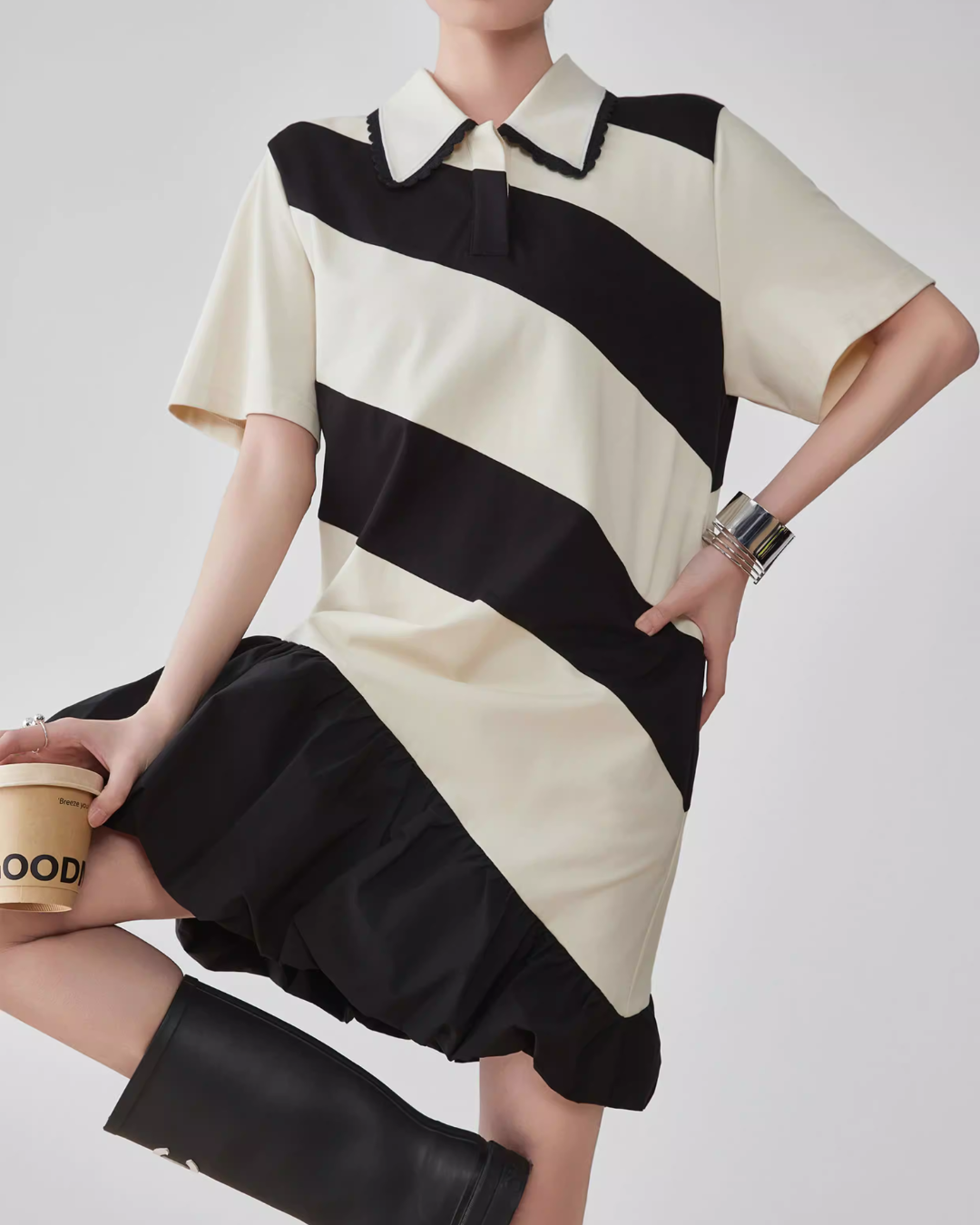 Polo Collar Color-Blocking Dress FER0112