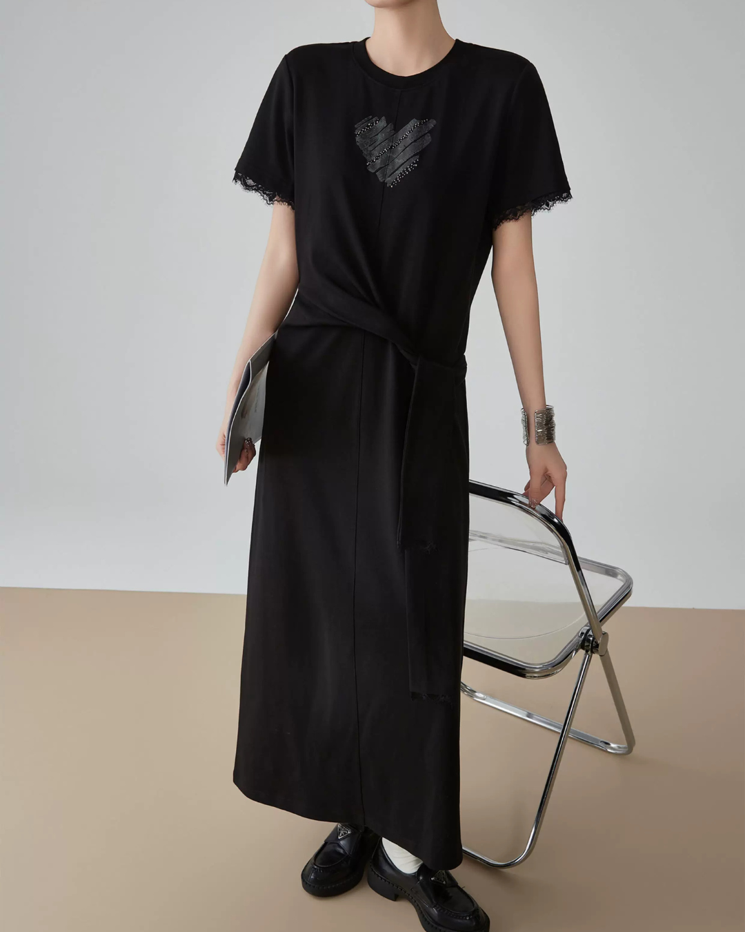 Heart Bijou Sleeve Lace Long Dress FER0162