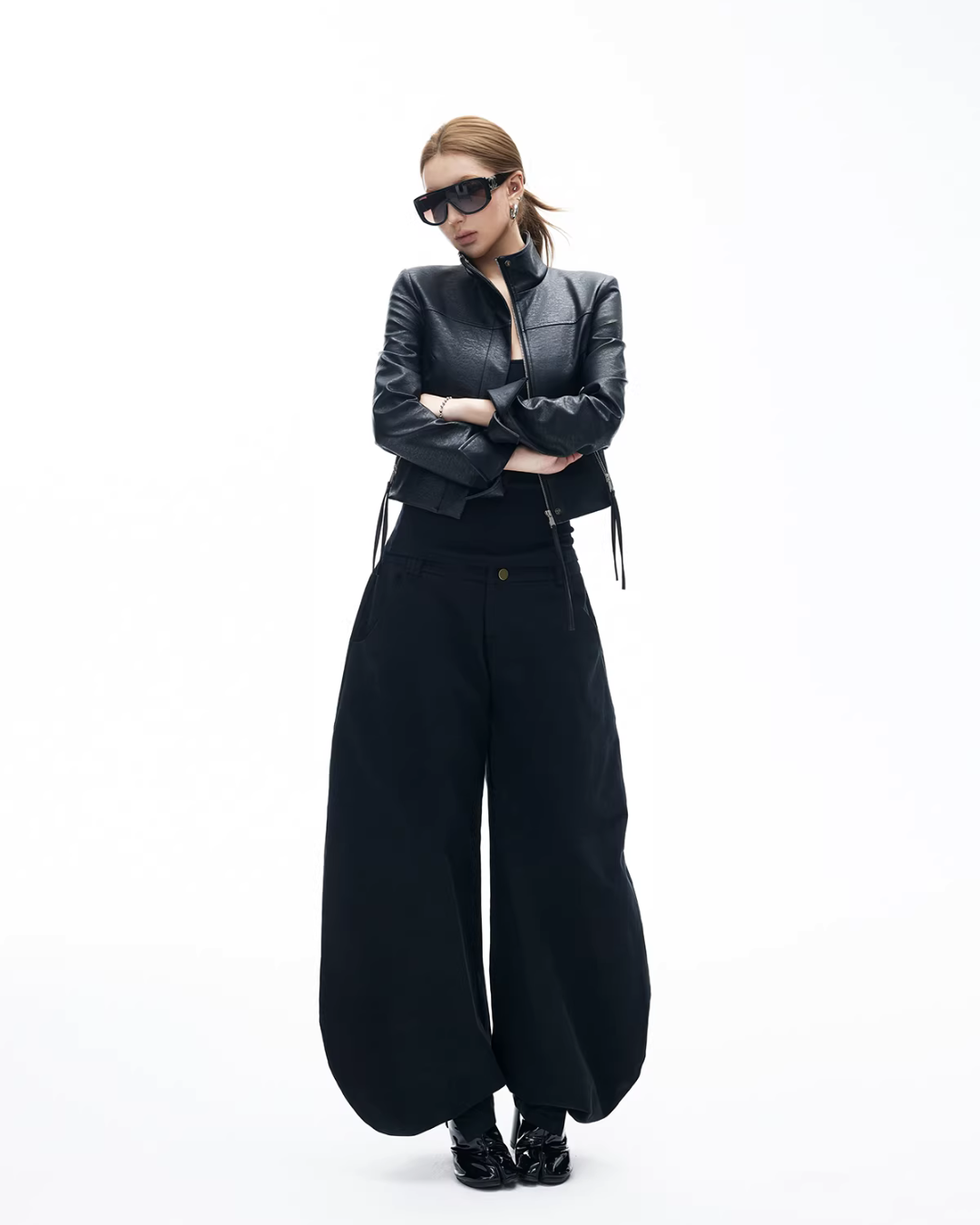 Leather Stand Collar Short Jacket IMX0005