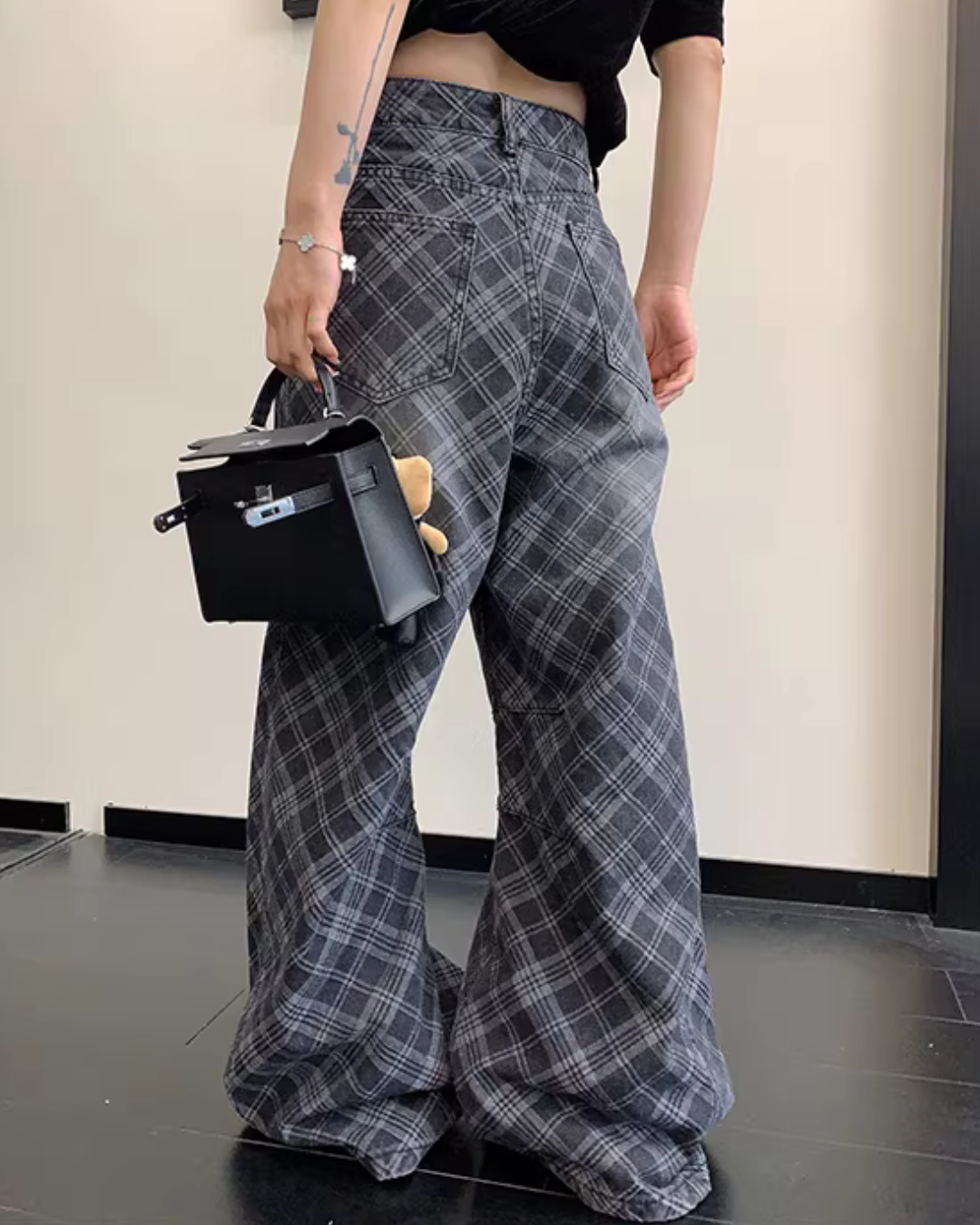 Plaid Wide-Leg Jeans YLS1019