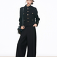 Black Gold Buckle Short Jacket / Black Casual Wide Pants WEO0069