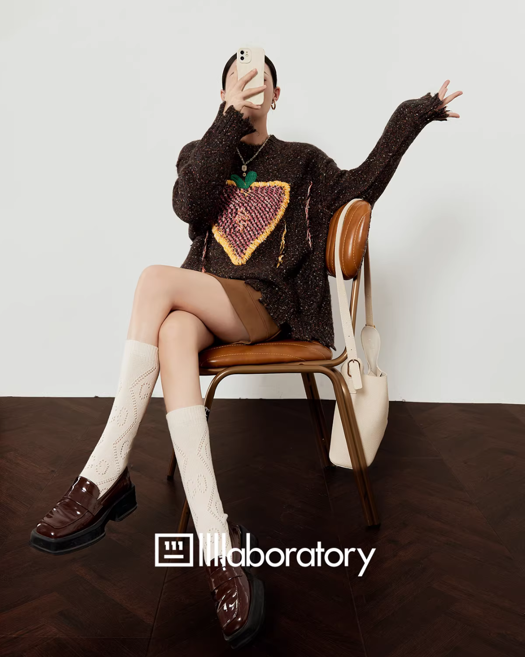 Strawberry Round Neck Knit Top / Brown Mini Skirt LLA0618