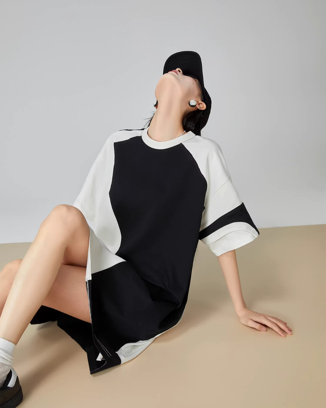 Diagonal Switch Asymmetry T-Shirt Dress FER0109