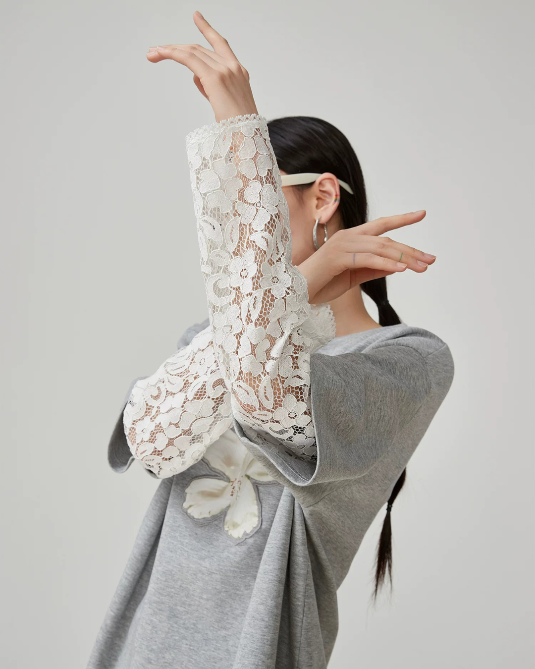 Lace Sleeve Layered Style T-Shirt FER0149