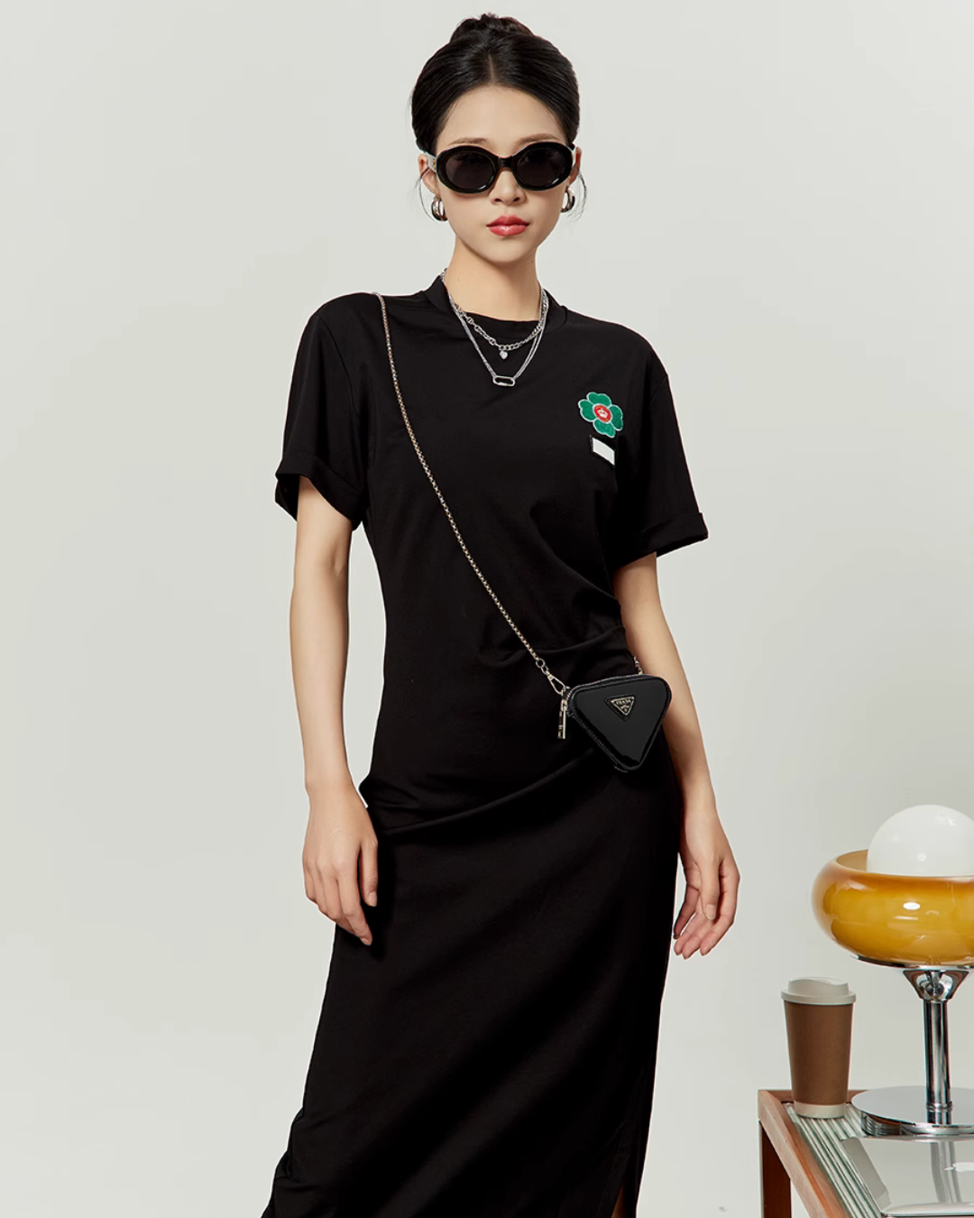 Black Short Sleeve Crew Neck Dress LLA0045