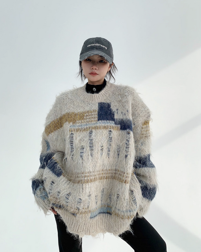 Retro Pattern Damage Knit YLS0716