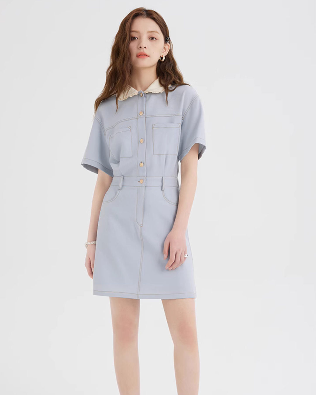 French Collar Denim Dress LSN0006