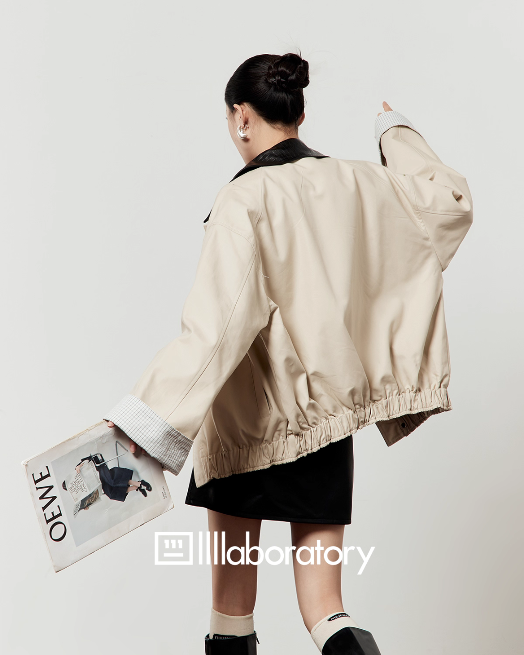 Beige Casual Short Jacket / Trapezoid Mini Skirt LLA0527