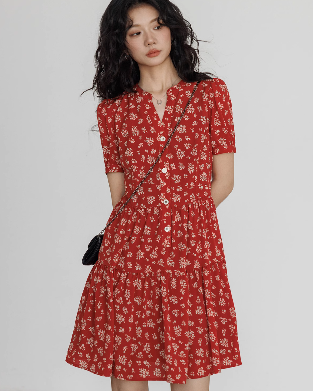 Red Small Floral Dress VAS0029
