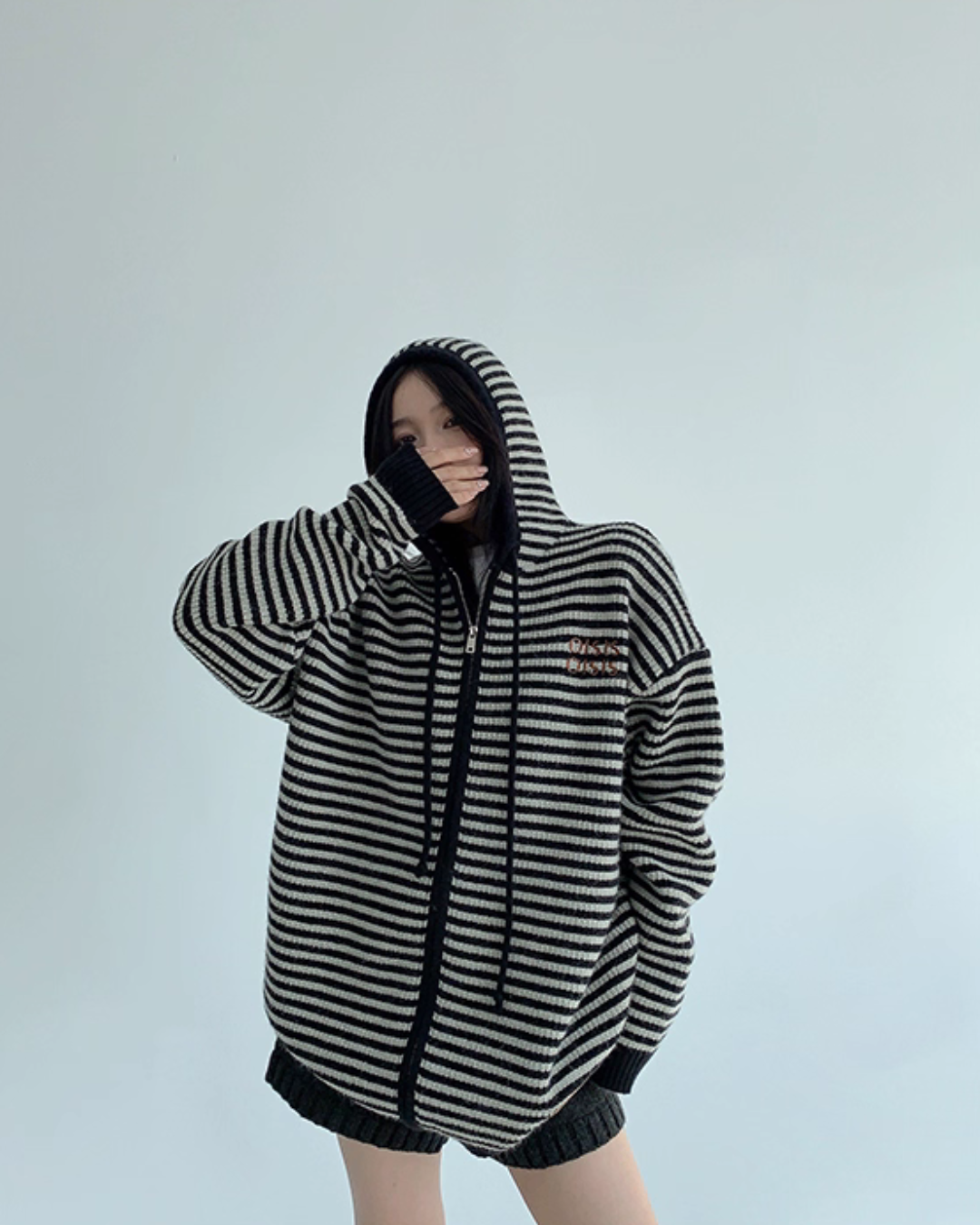 Thin Striped Knit Hoodie YLS1001
