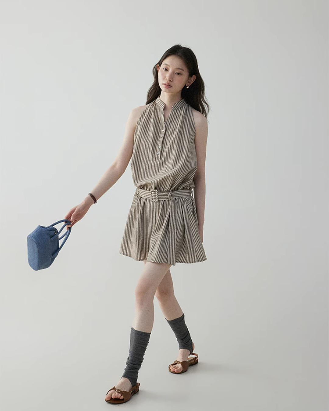 French Striped Halter Dress VOE0001