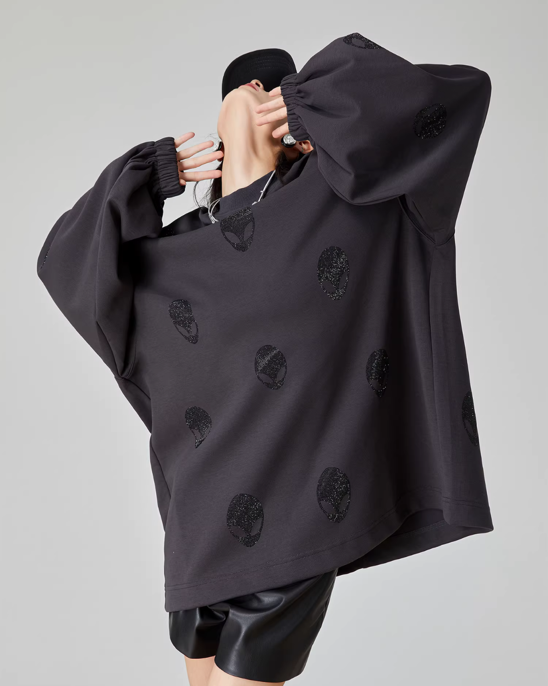 Black Rhinestone Sweatshirt Dress FER0068