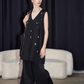 V-Neck Linen Sleeveless / Straight Linen Wide Pants TEO0012