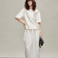 Silk Short-Sleeve Top / Silk Embroidered Half Skirt TEO0009