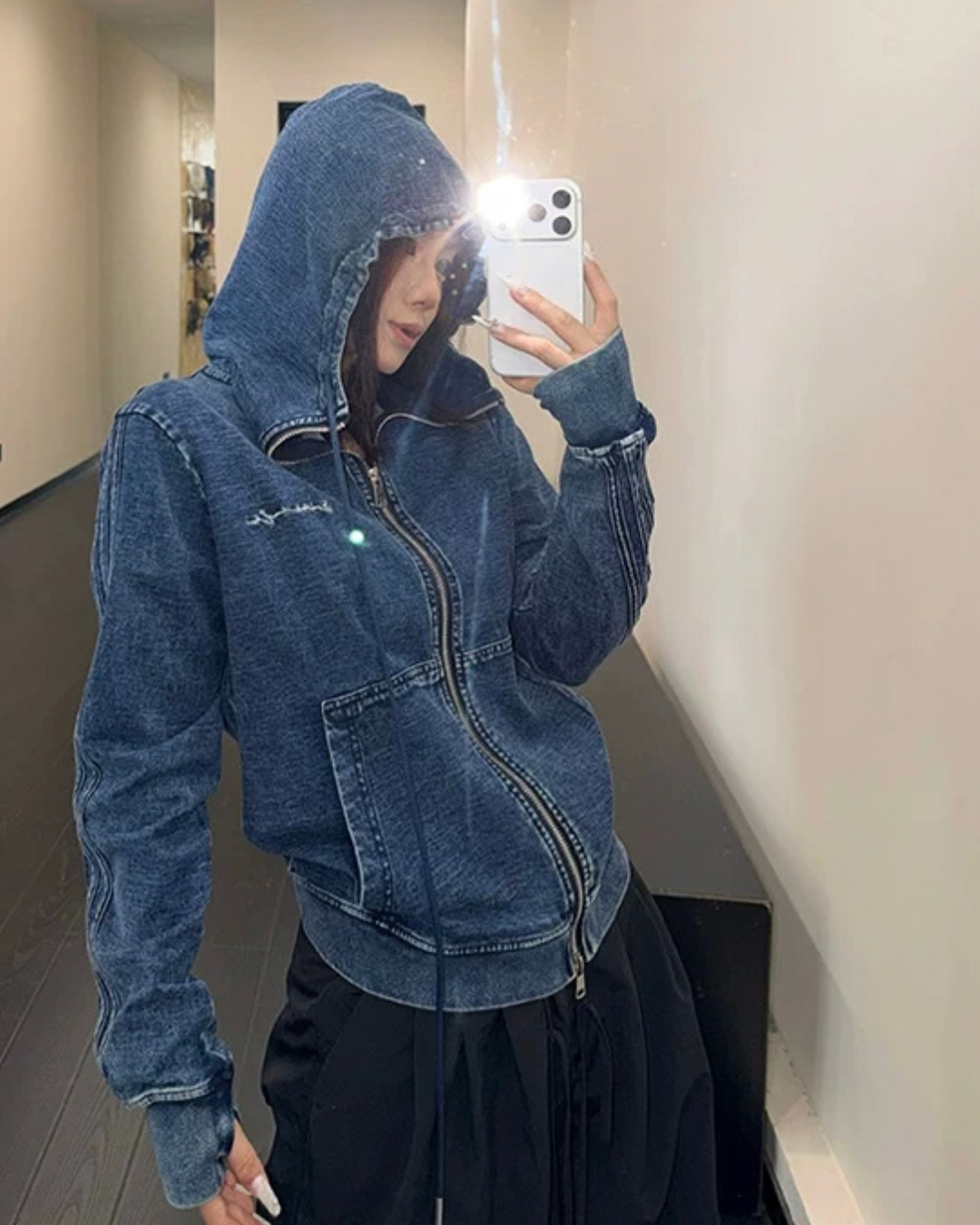 Denim Zip-Up Hoodie YLS1041