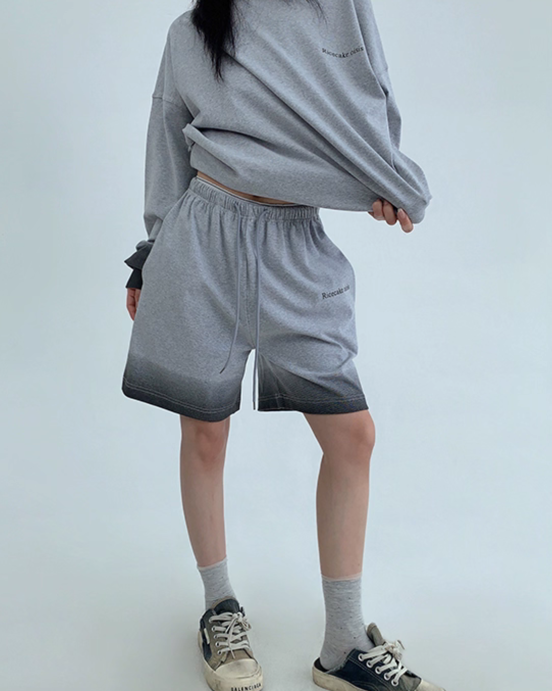 Gradient Loose Long Sleeve Top / Half Pants YLS0885