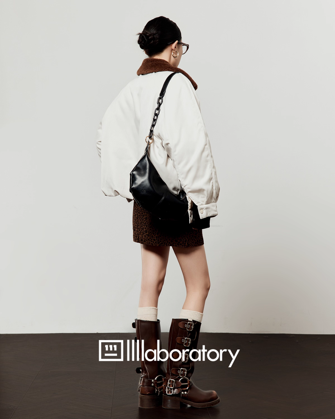 Boa Collar Round Jacket/Leopard Print Mini Skirt LLA0556