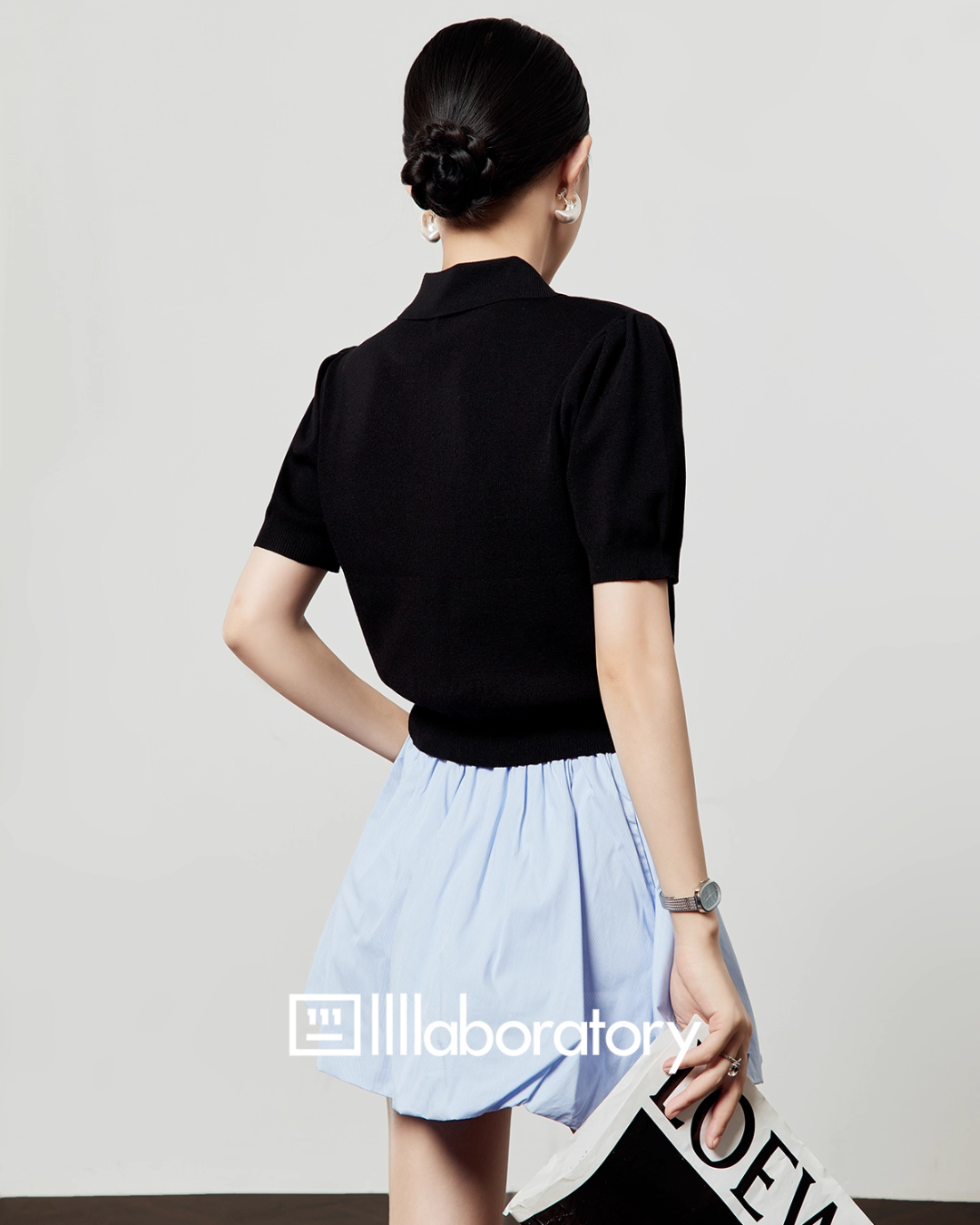 Black Knit Top / Balloon Mini Skirt LLA0495