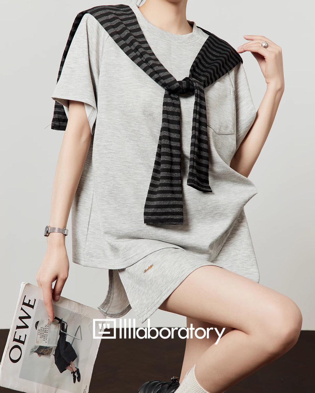 Light Gray Short Sleeve Top / Mini Skirt LLA0450