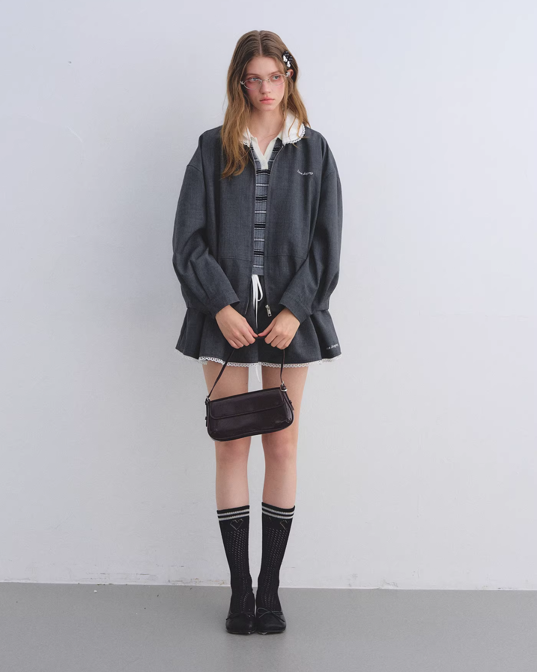 Lace Collar Zip Jacket / Flared Mini Skirt ASG0084