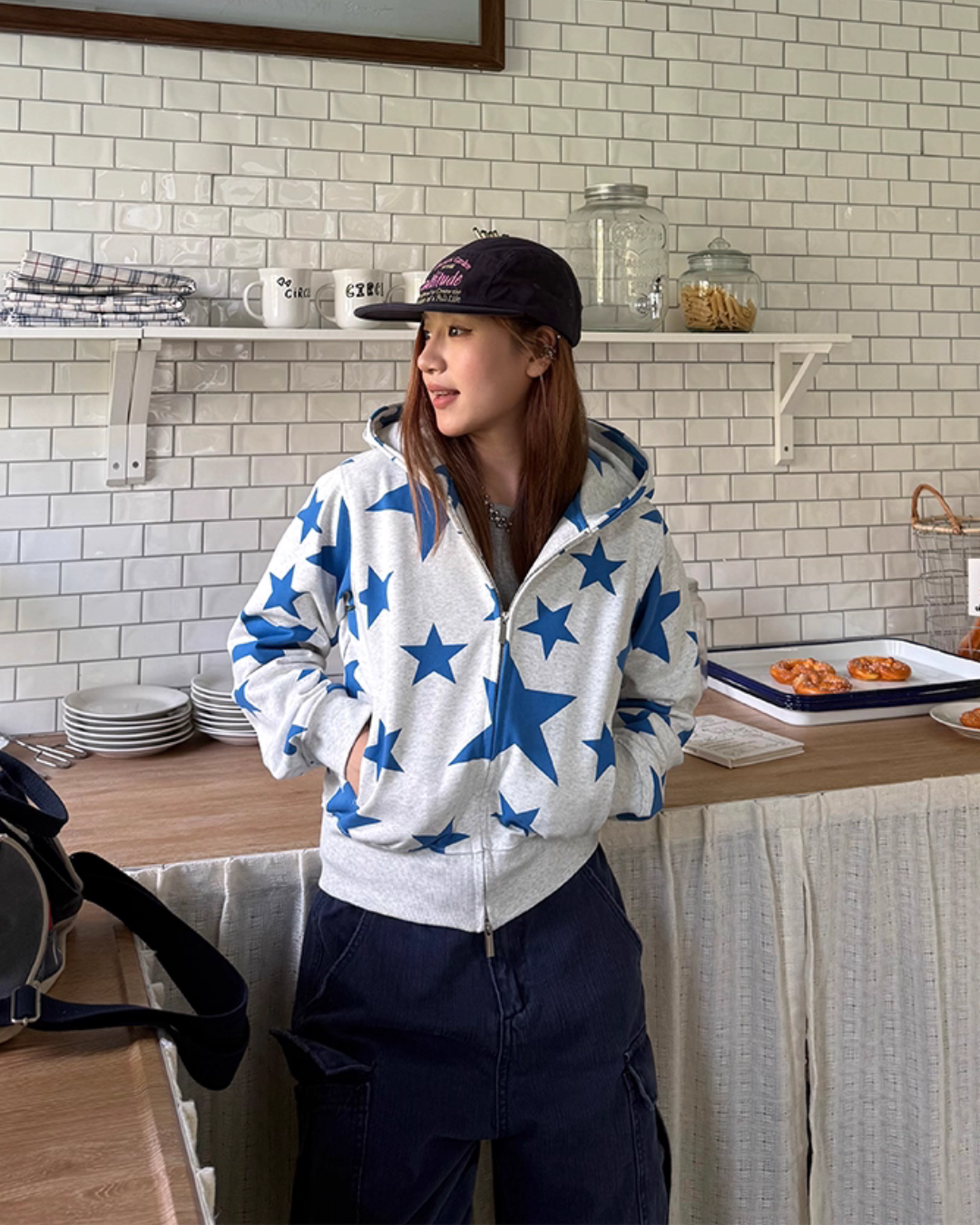 Star Print Zip Up Hoodie CYE0051
