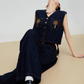 Palm Tree Embroidered Denim Vest / Wide Pants FER0303
