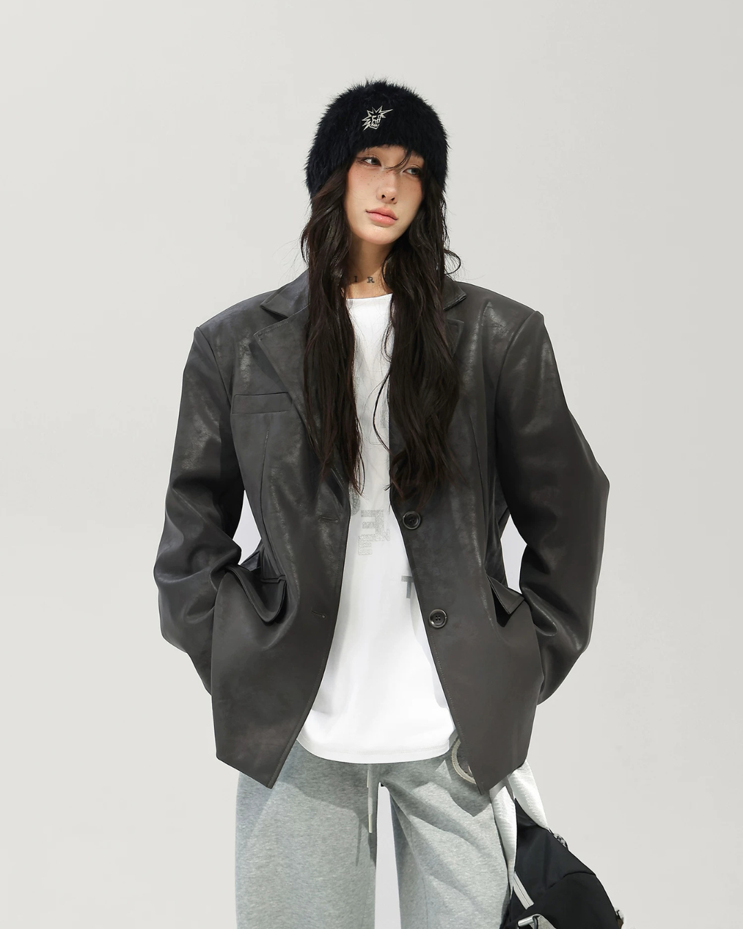 Oversized Fake Leather Blazer ACS0375