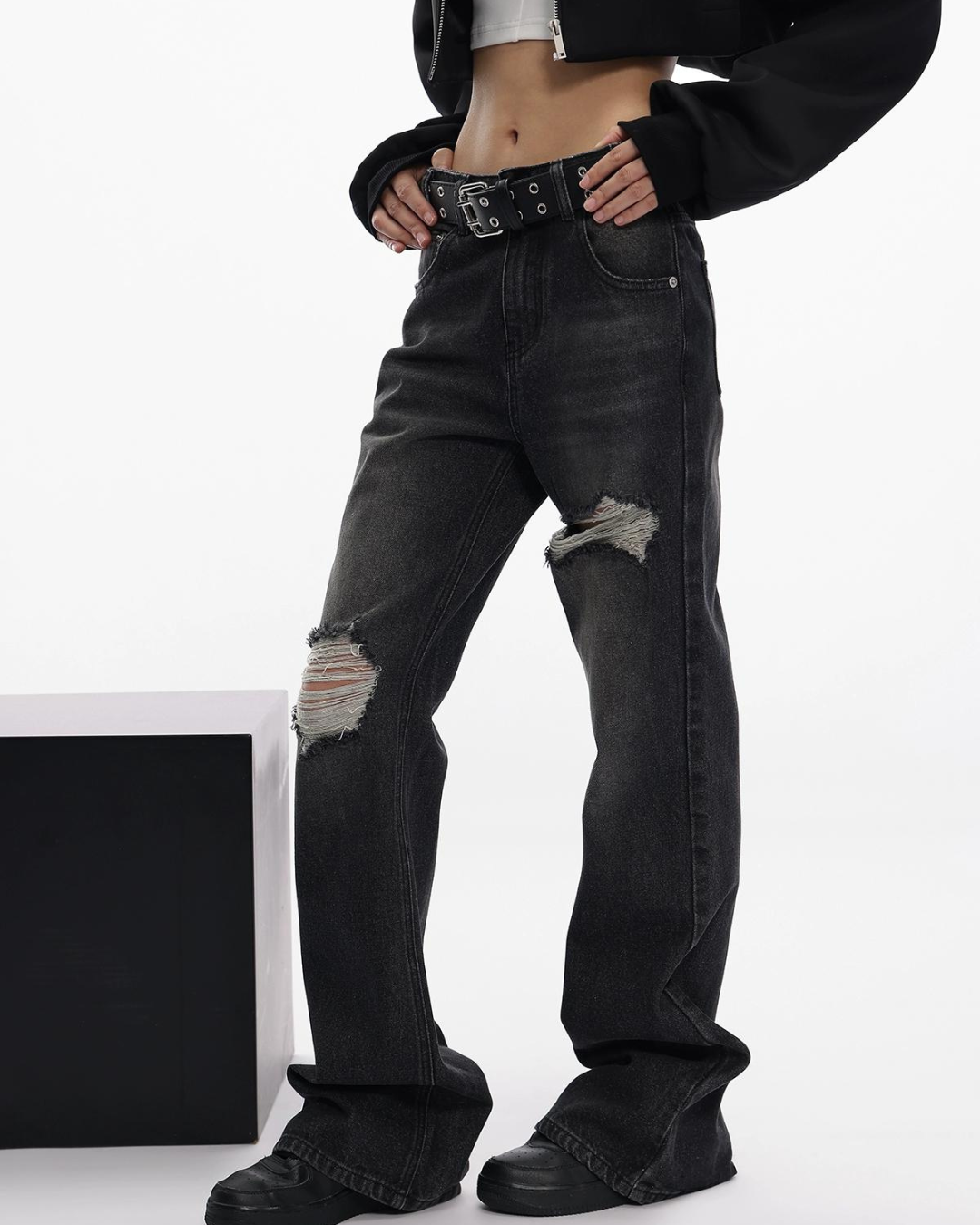 Damaged Straight Denim Pants ACS0069