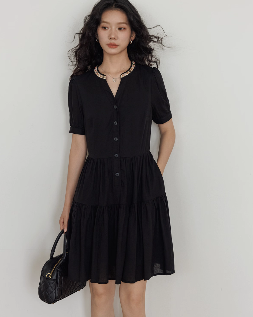 V-Neck Short Sleeve Dress VAS0135