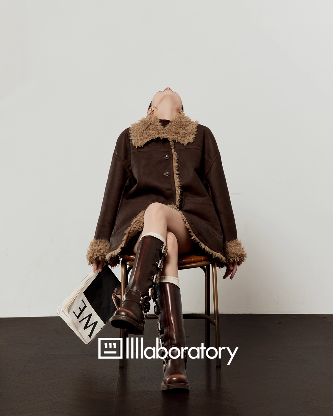 Faux Mouton Coat / Leopard Print Mini Skirt LLA0557