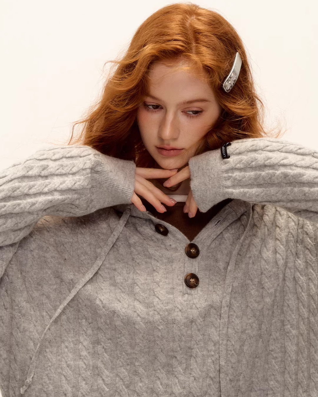 Wool Half-Button Knit Hoodie / Wide Pants ASG0073