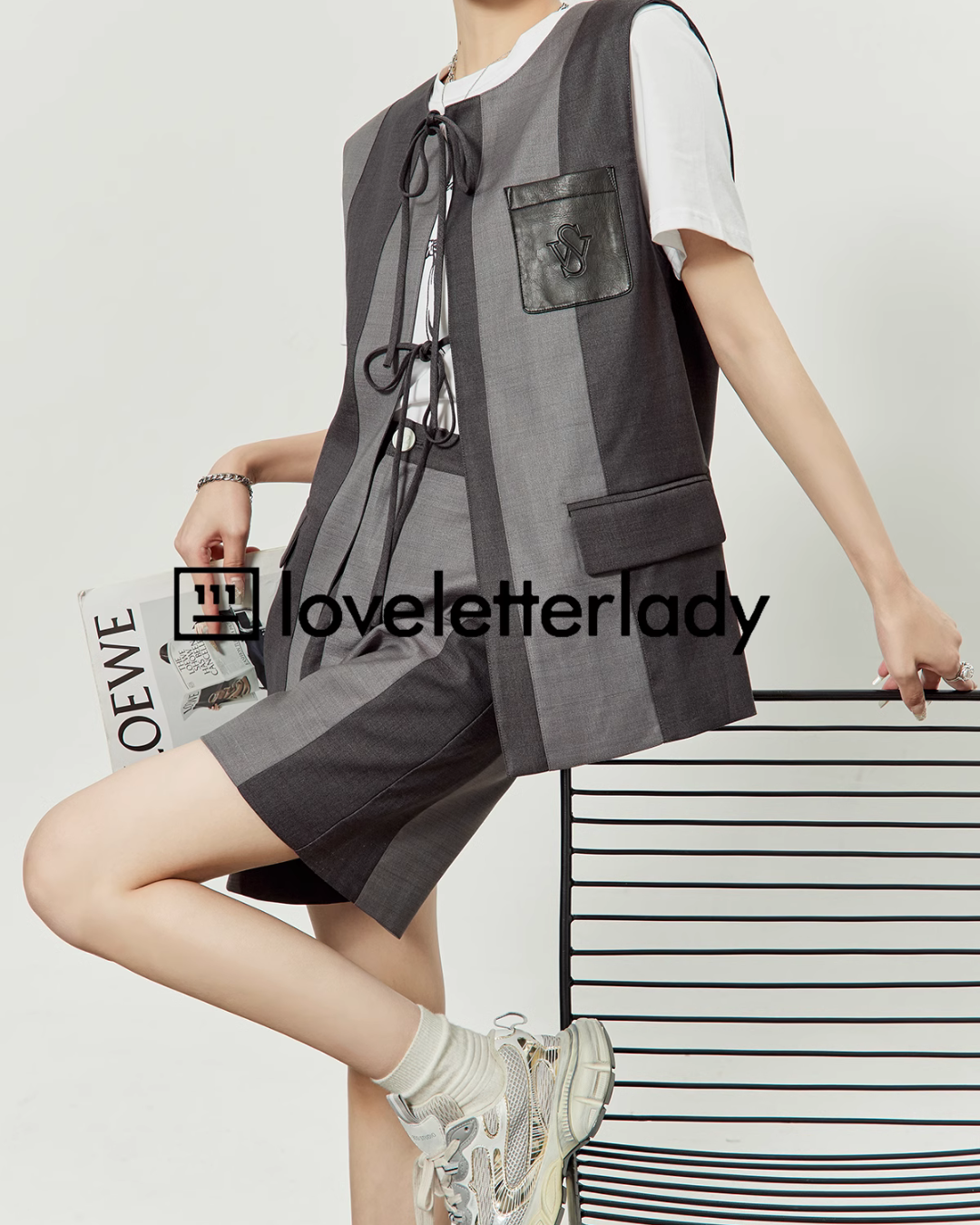 Gray Lace Up Vest / Shorts LLA0232