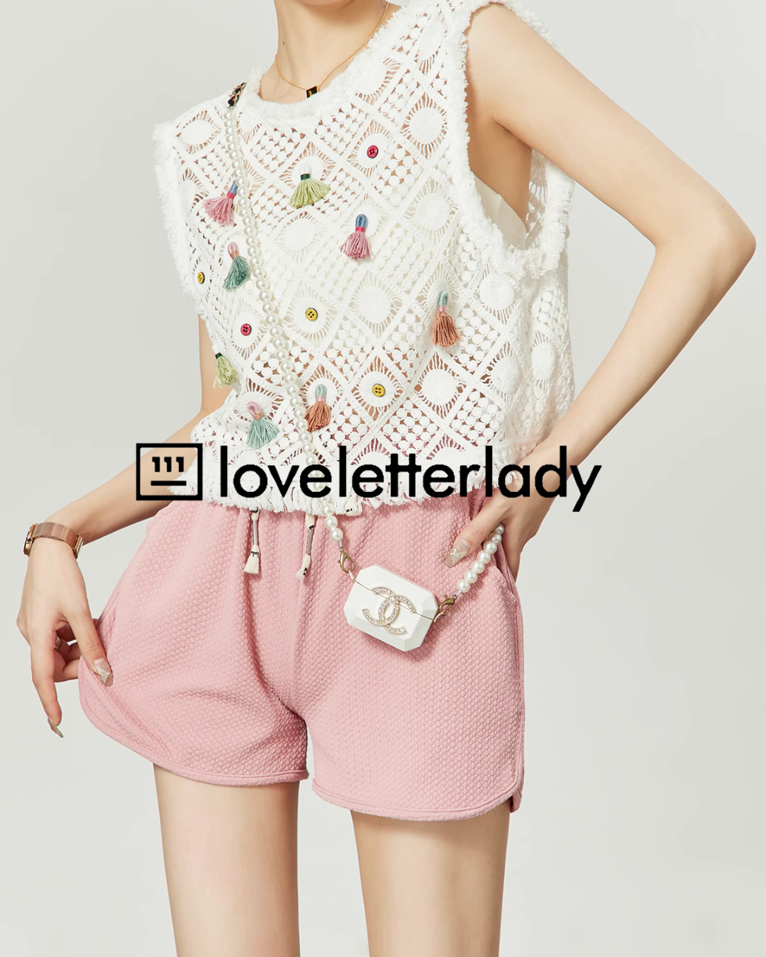 White Round Neck Sleeveless / Pink Shorts LLA0217