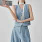Denim V-neck Vest / Denim Wide Relaxed Pants FER0269