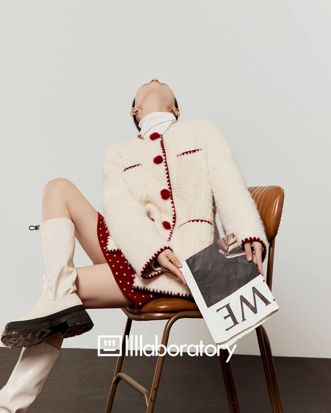 Red Pom-Pom Coat / Red Polka Dot Skirt LLA0575