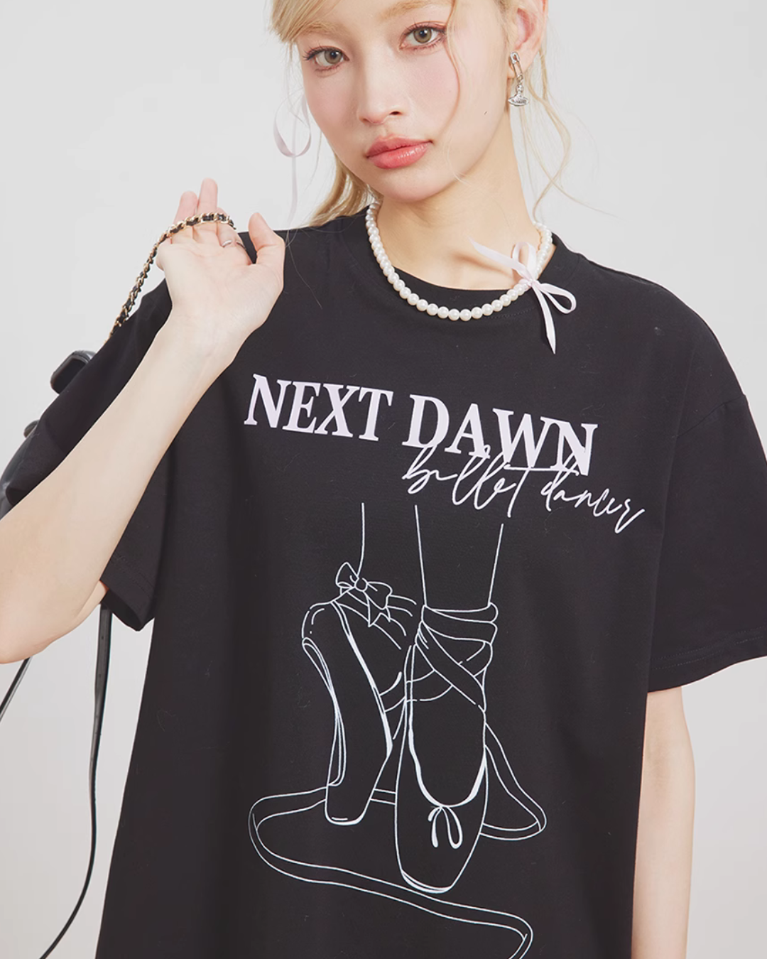 Ballet Shoes Print Loose T-Shirt NXD0006