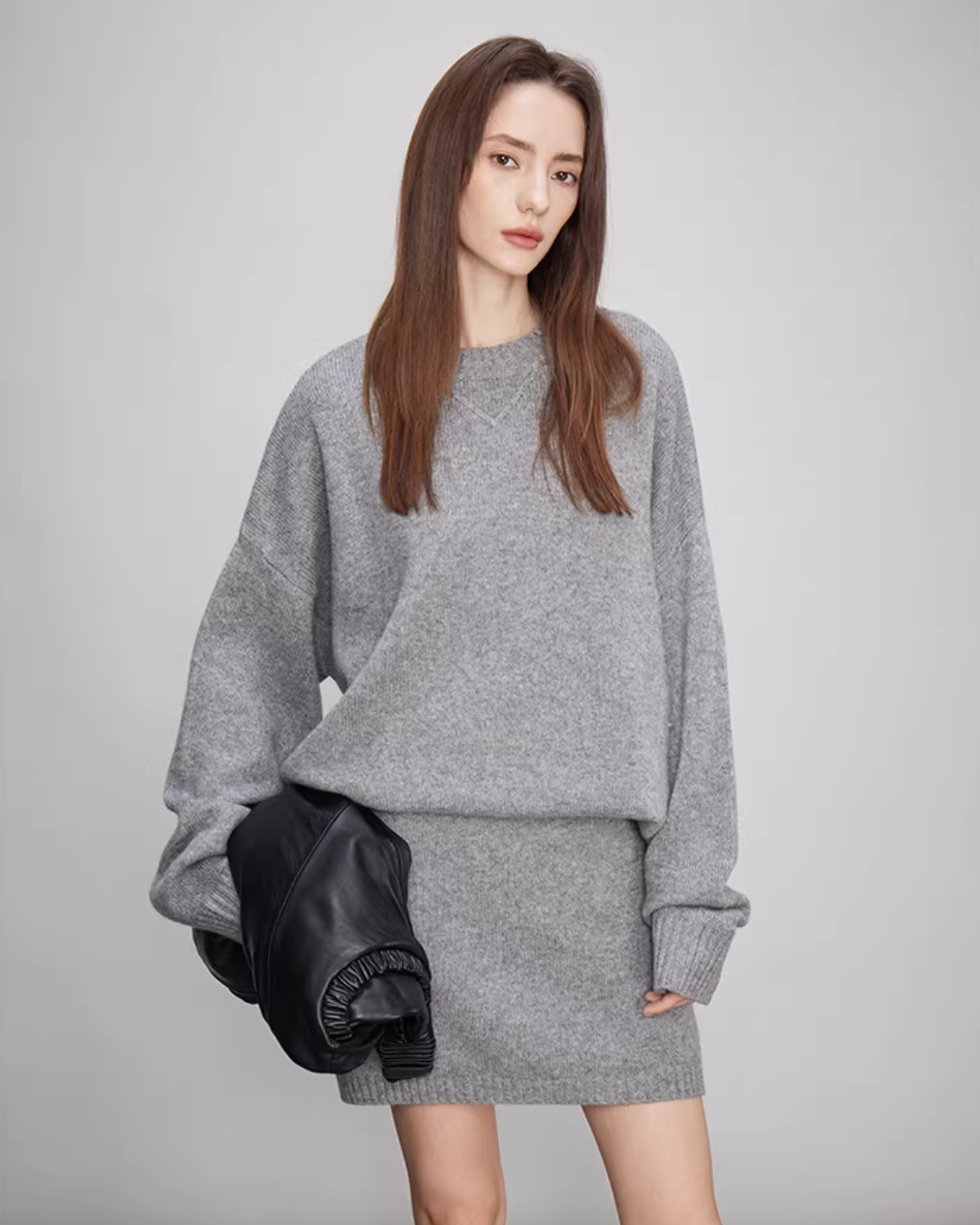 Sheep Wool Pullover Knit Top / Waist Short Skirt TEO0004